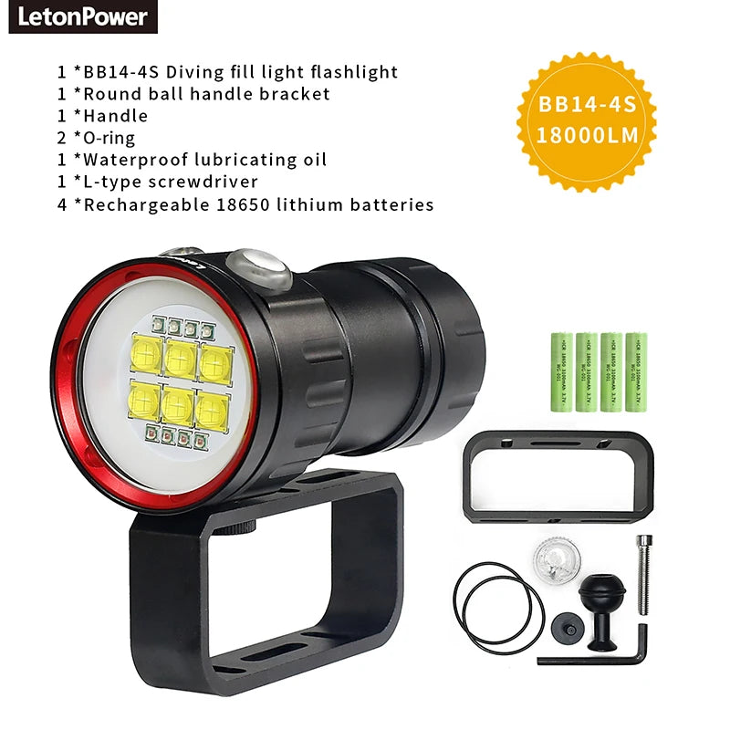NEW LED Diving Light Highlight Torch  20000Lumens Tactical Diving Flashlight Underwater 100M Waterproof  Video  Camera Light-WAYBIKER