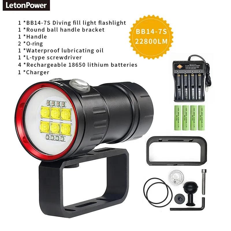 NEW LED Diving Light Highlight Torch  20000Lumens Tactical Diving Flashlight Underwater 100M Waterproof  Video  Camera Light-WAYBIKER