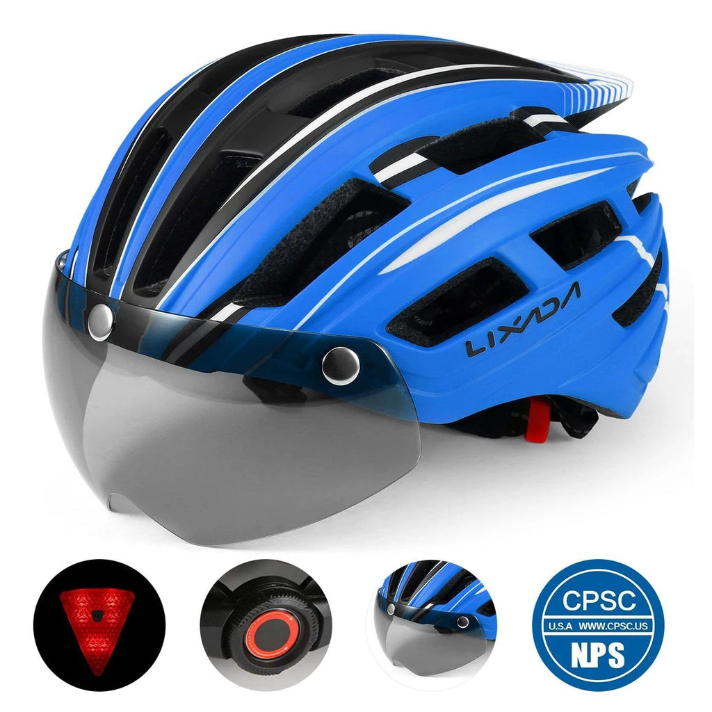 Lixada Bicycle Helmet LED Moutain Road USB Rechargeable Light Cycling Helmet For Man Sun Visor Goggles Men MTB Bike Headgear-WAYBIKER