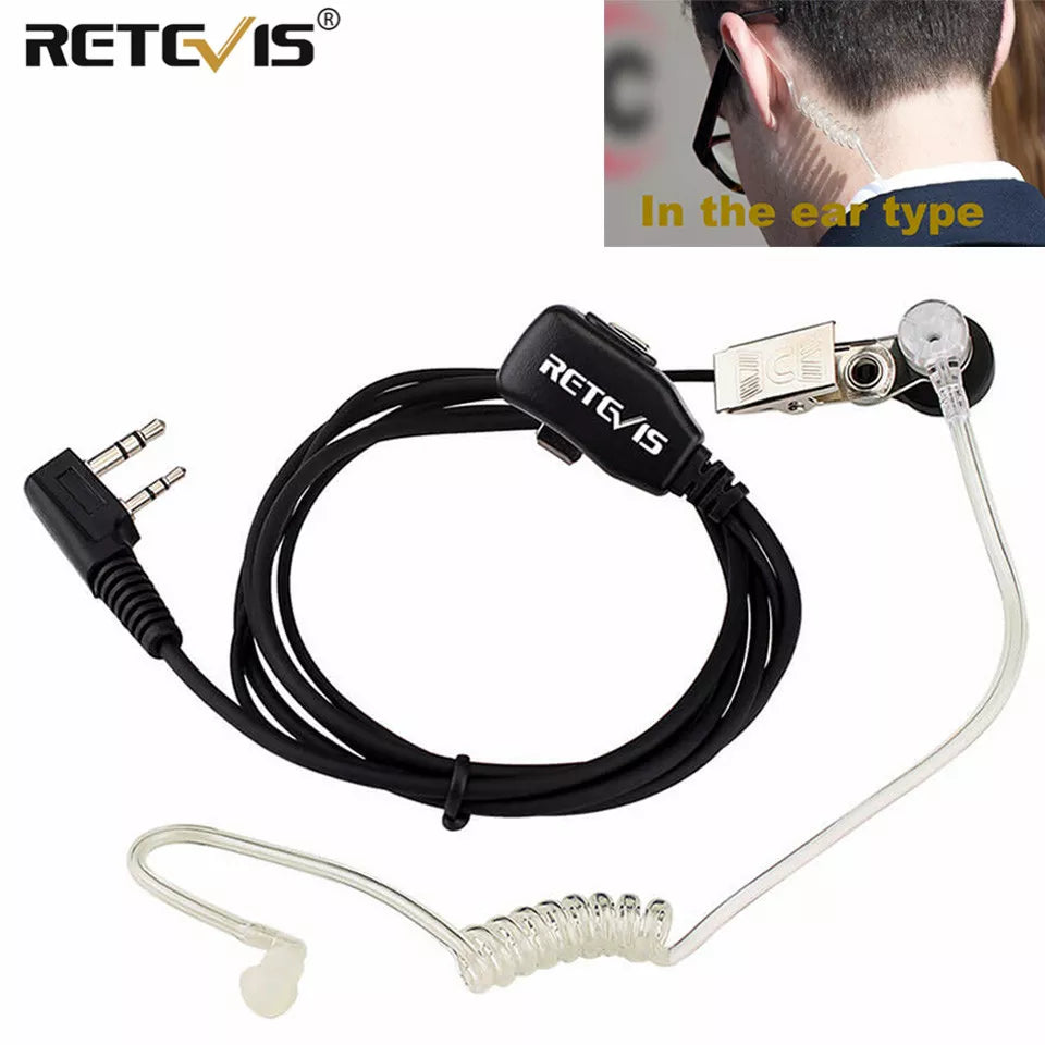 Retevis Headset for Transceiver Walkie Talkie Air Tube PTT Headphone 2 Pin Radio Earphones for Kenwood Baofeng UV 5R RB618 RT622-WAYBIKER