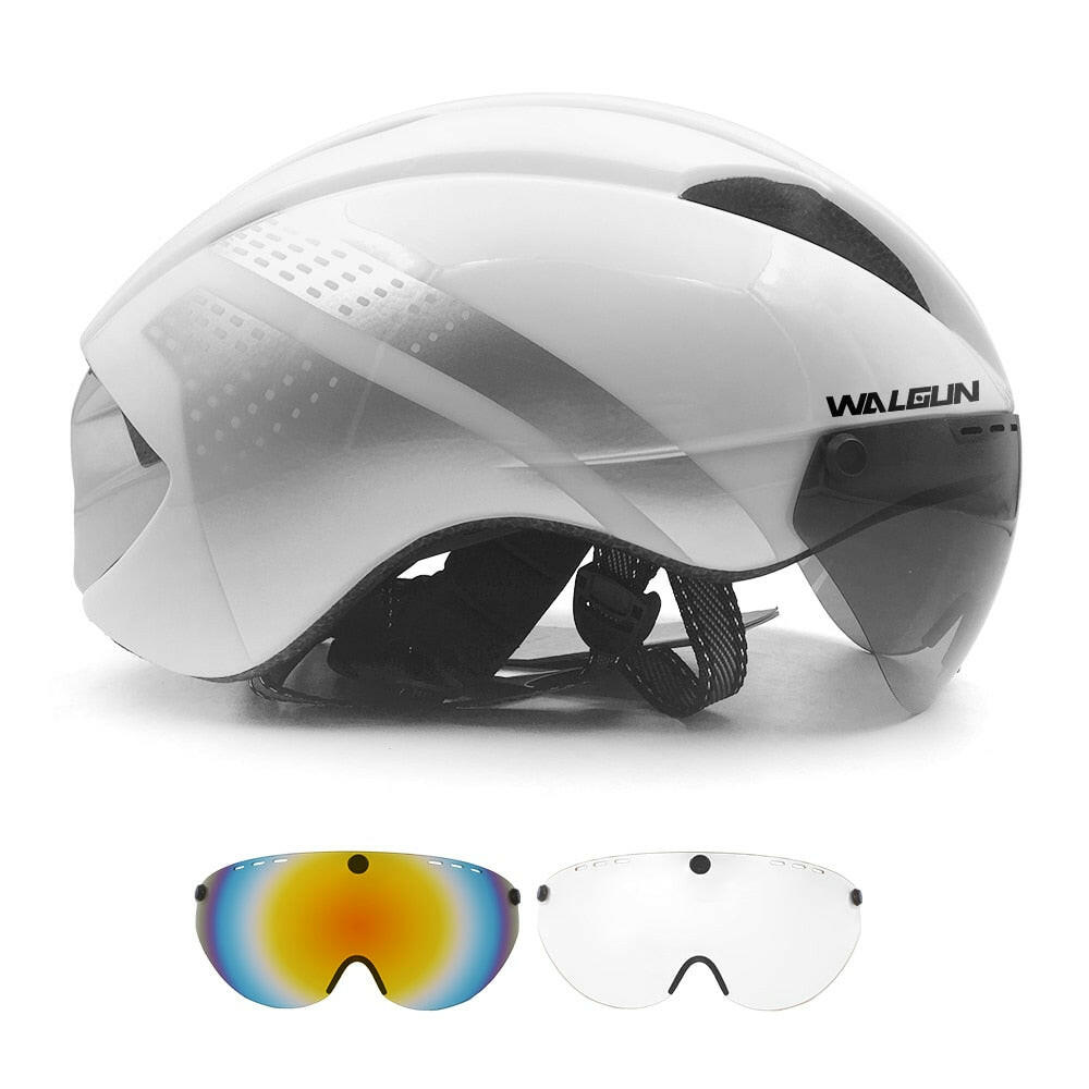 WALGUN Aero Cycling Helmet Road Bike Helmet Adults Lens Goggles Visor Time Trial TT Triathlon Bicycle Helmet M L for Men Women-WAYBIKER