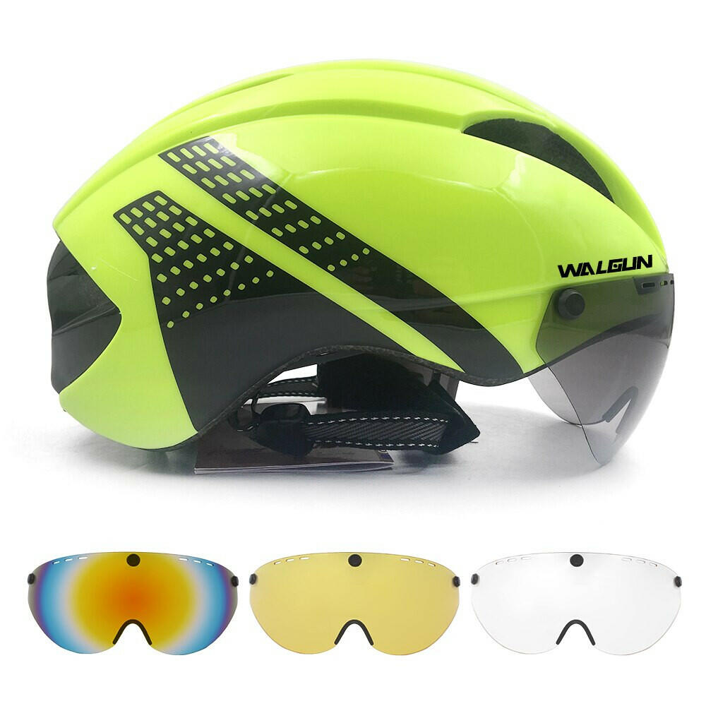 WALGUN Aero Cycling Helmet Road Bike Helmet Adults Lens Goggles Visor Time Trial TT Triathlon Bicycle Helmet M L for Men Women-WAYBIKER