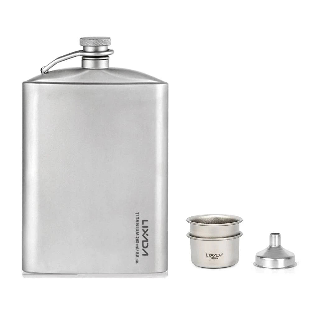 Lixada 260ml Leakproof Titanium Flask Alcohol Whisky Wine Flask With Cup Set Good For Outdoor Camping Backpacking Travel Picnic-WAYBIKER