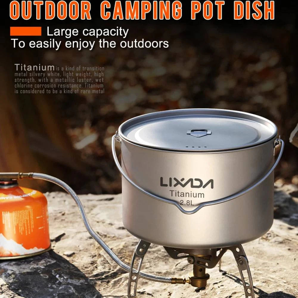 Lixada 2.8L Titanium Pot Ultralight Portable Hanging Pot with Lid Mesh Sack for Outdoor Camping Hiking Backpacking Picnic-WAYBIKER