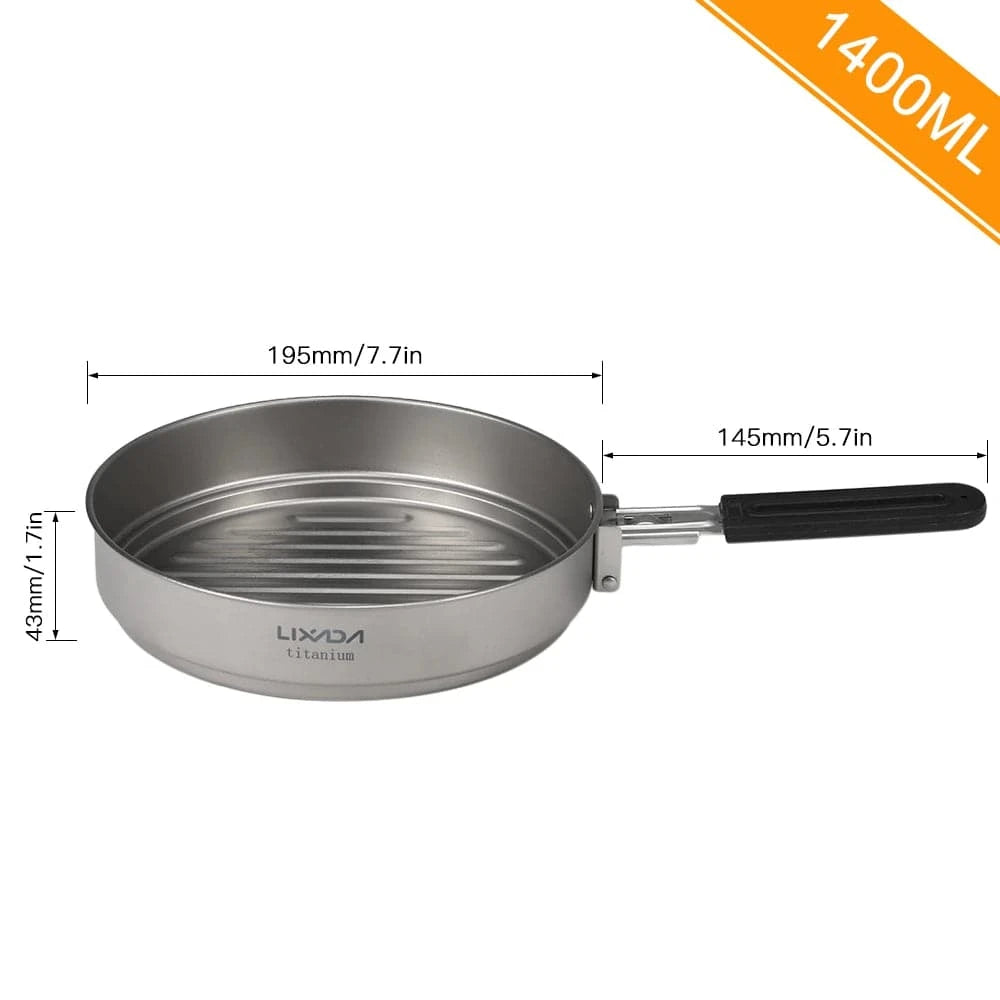 Lixada 1100ml Titanium Fry Pan Ultralight Grill Frying Pan with Folding Handle for Outdoor Cooking Camping Hiking Backpacking-WAYBIKER