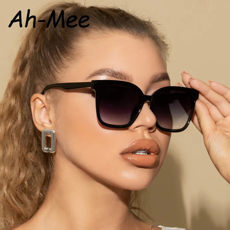 Cycling Oversize Sunglasses Retro Gradient Square Lens Big Frame Sun Glasses Women Cateye Black Shades Vintage Eyewear UV400-WAYBIKER
