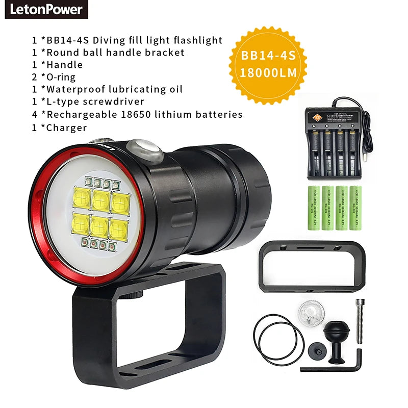 NEW LED Diving Light Highlight Torch  20000Lumens Tactical Diving Flashlight Underwater 100M Waterproof  Video  Camera Light-WAYBIKER