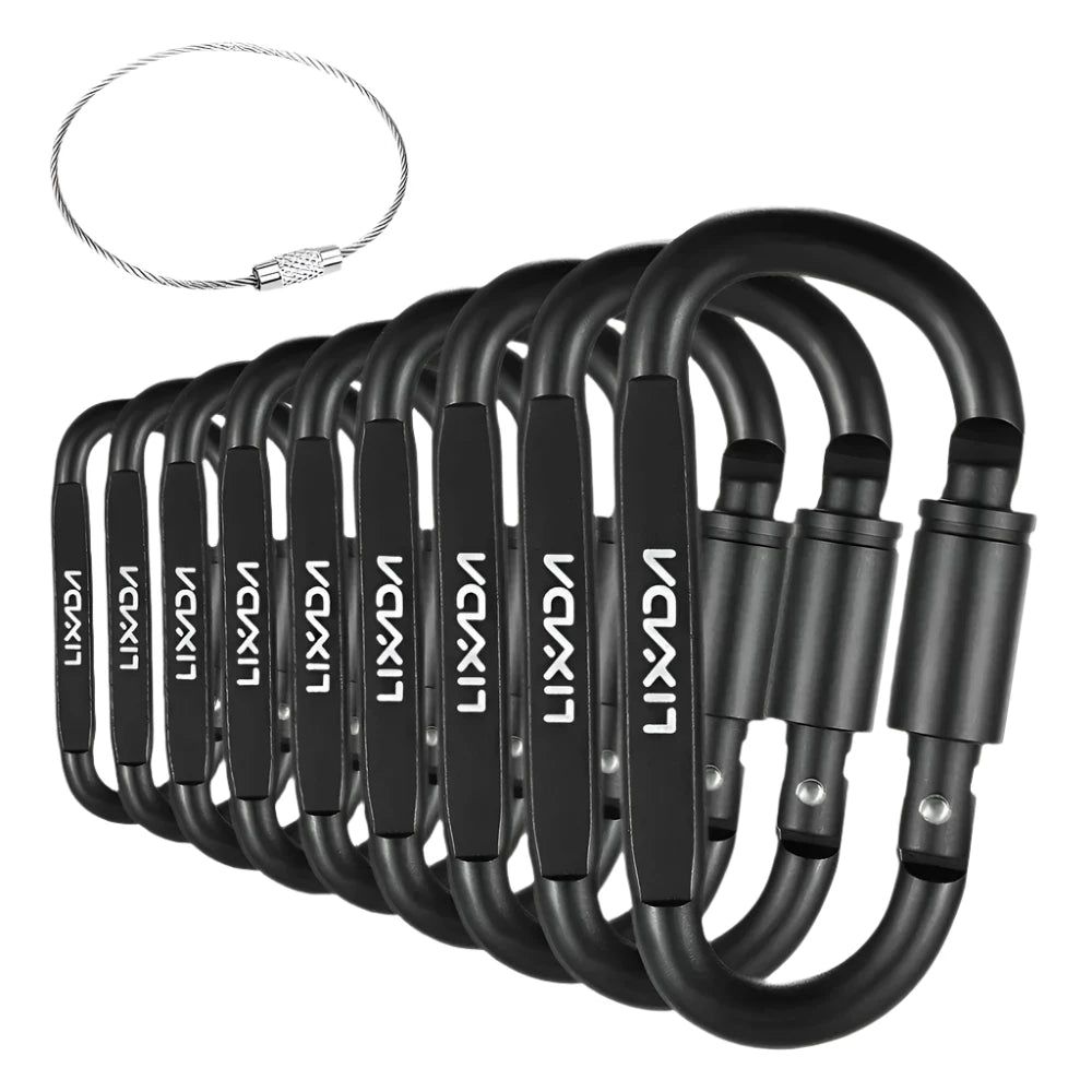 Lixada 9pcs Aluminum Alloy D-ring Carabiner Clip Set Screw Lock Hanging Hook Buckle Keychain Cable Wire Ring Climbing Equipment-WAYBIKER