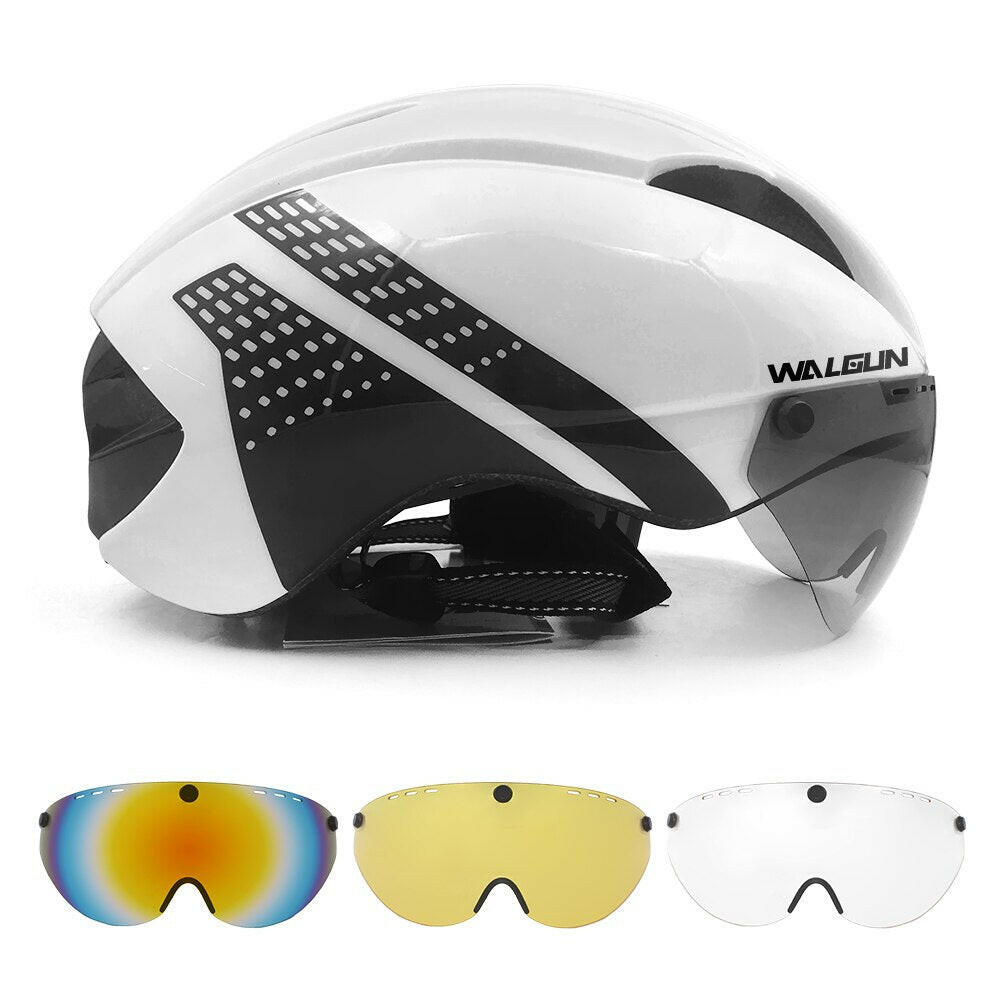 WALGUN Aero Cycling Helmet Road Bike Helmet Adults Lens Goggles Visor Time Trial TT Triathlon Bicycle Helmet M L for Men Women-WAYBIKER