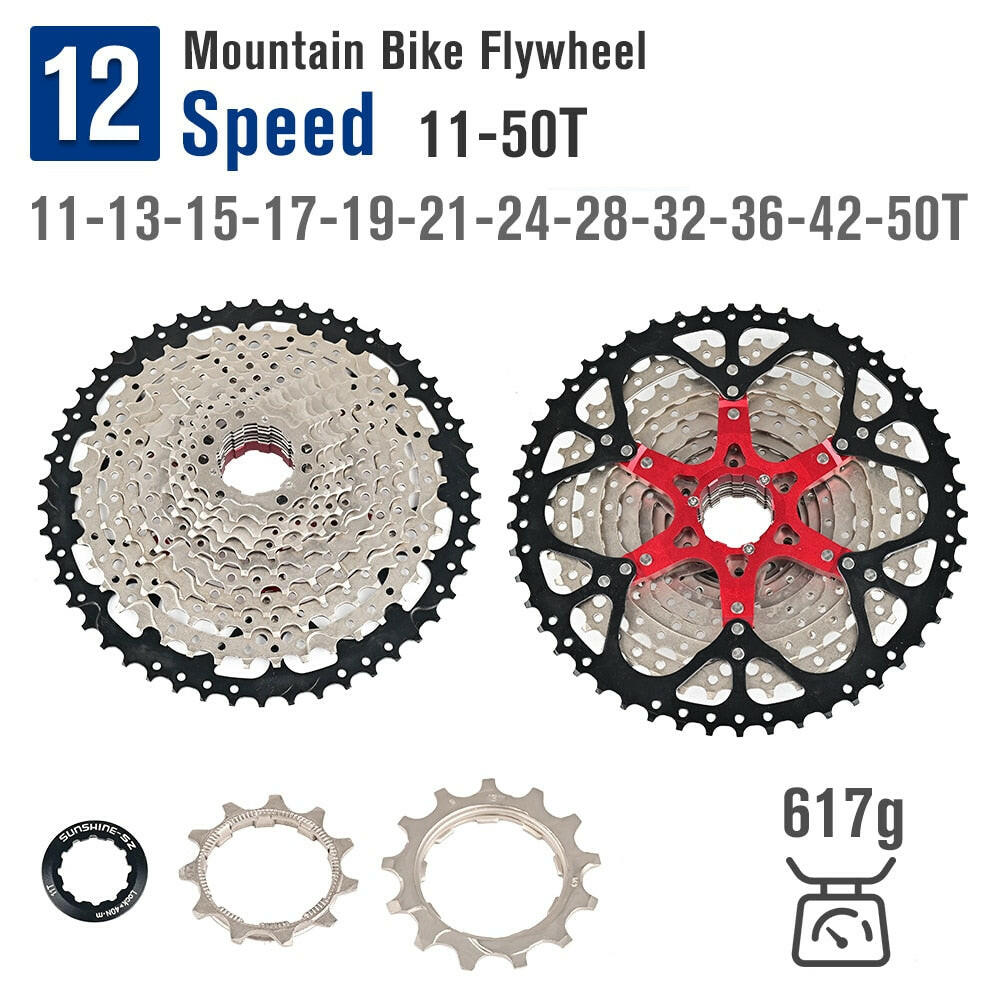 Bicycle Flywheel Sunshine MTB Bike Cassette Freewheel 8 9 10 11 12 Speed 11-32T/36T/40T/42T/50T K7 Sprocket For HG freehub-WAYBIKER