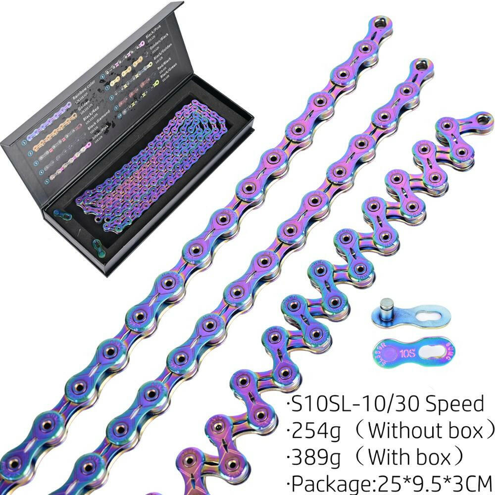 SUMC Bicycle Chain Multi-Colored Rainbow Hollow 9/10/11/12 Speed Semi-Hollow Magic Buckle Road Bike and MTB 126L 116L 250g-WAYBIKER