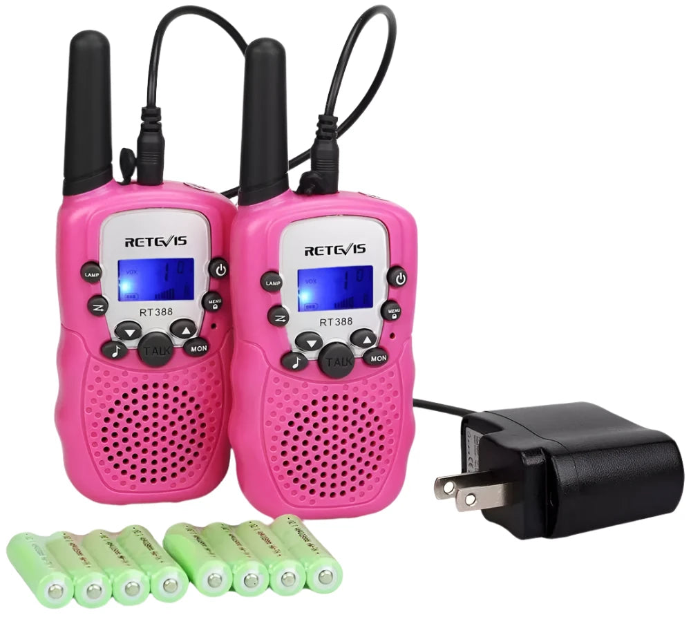 PC Material Pink Retevis RT388 Walkie Talkie Children Rechargeable 2pcs Toy For Girl 6 Years Birthday Gift Rechargeable Battery-WAYBIKER