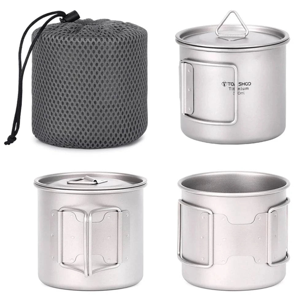 TOMSHOO Outdoor Portable Cup Set Ultralight Titanium Cup Picnic Water Mug with Foldable Handle Camping Supplies Tableware 2022-WAYBIKER
