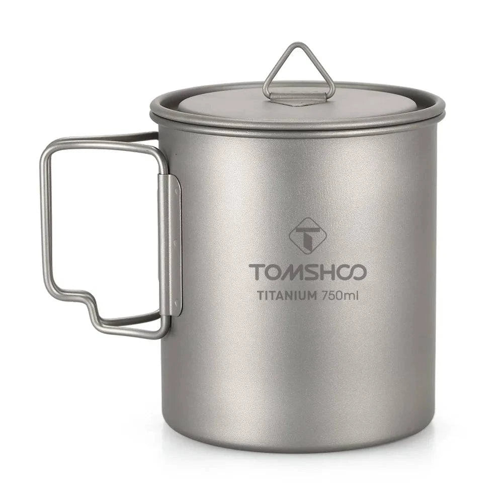TOMSHOO Ultralight 750ml Titanium Cup Outdoor Portable Camping Picnic Water Cup Mug with Foldable Handle-WAYBIKER