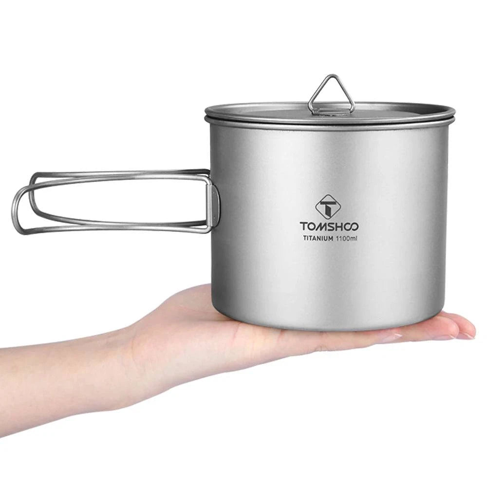 1100ml Titanium Mug Outdoor Camping Picnic Water Cup Camping Tableware Cookware w/ Lid Camping Accesorios Cookware Camp-WAYBIKER