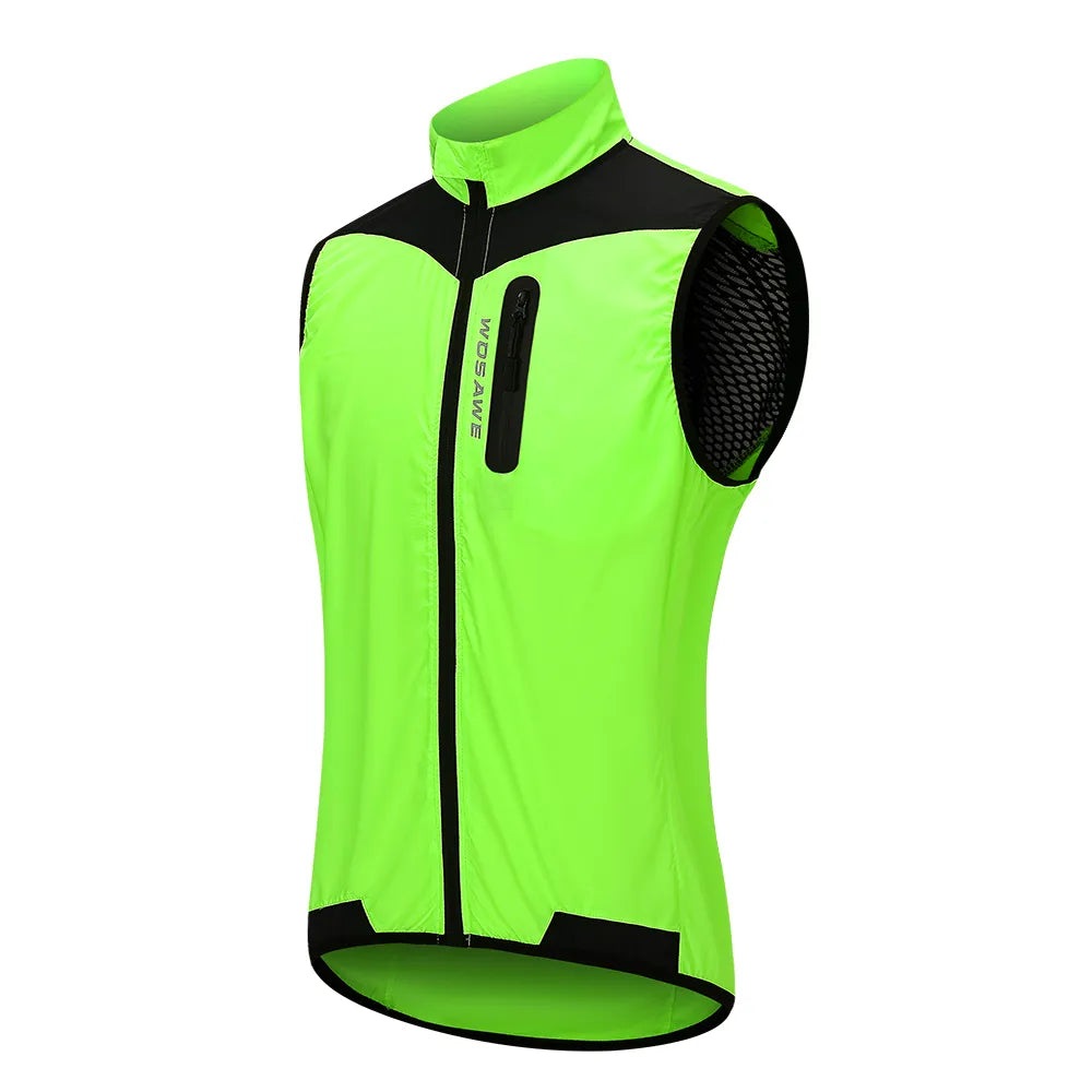 WOSAWE Windproof Cycling Vest Breathable Running Vest MTB Bike Bicycle Reflective Clothing Men Women Sleeveless Cycling Jacket-WAYBIKER