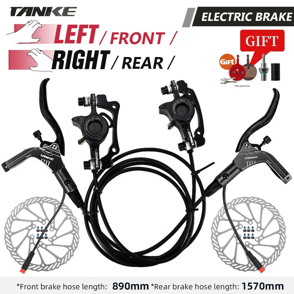 TANKE E-Bike MTB Hydraulic Disc Brake Set Electric E Scooter Power Control Shifter Bicycle Brakes 160mm rotors Aluminum Alloy-WAYBIKER