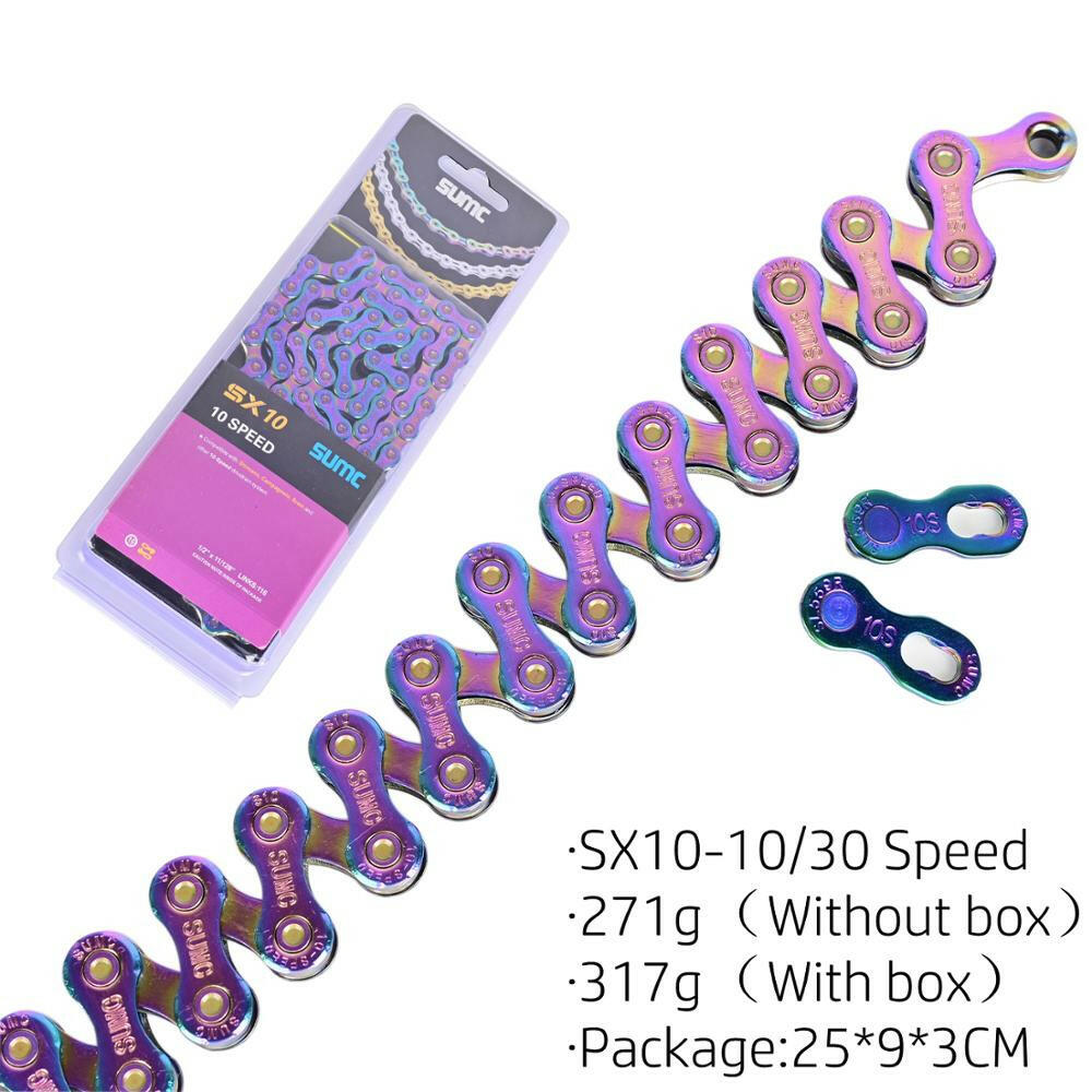 SUMC Bicycle Chain Multi-Colored Rainbow Hollow 9/10/11/12 Speed Semi-Hollow Magic Buckle Road Bike and MTB 126L 116L 250g-WAYBIKER