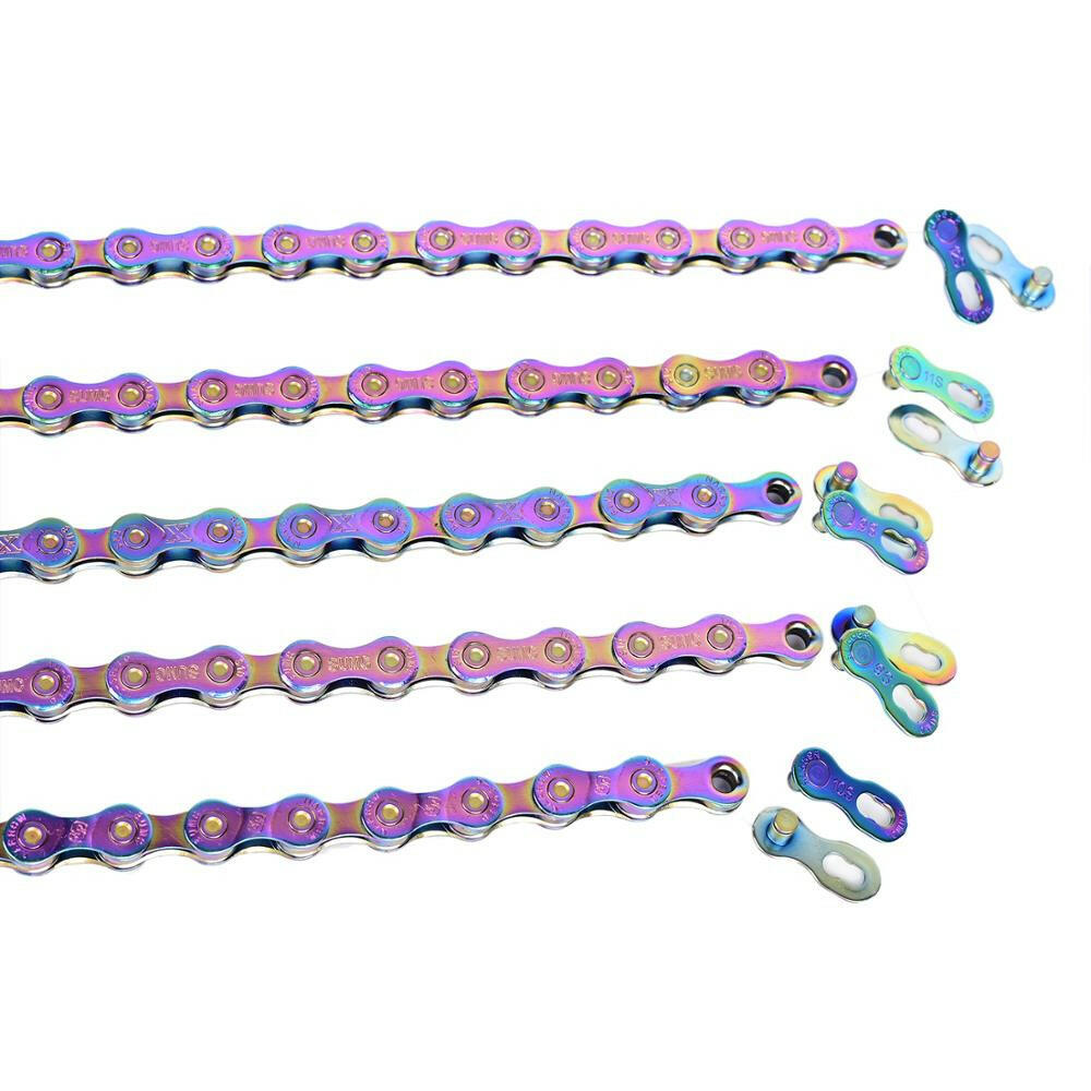 SUMC Bicycle Chain Multi-Colored Rainbow Hollow 9/10/11/12 Speed Semi-Hollow Magic Buckle Road Bike and MTB 126L 116L 250g-WAYBIKER