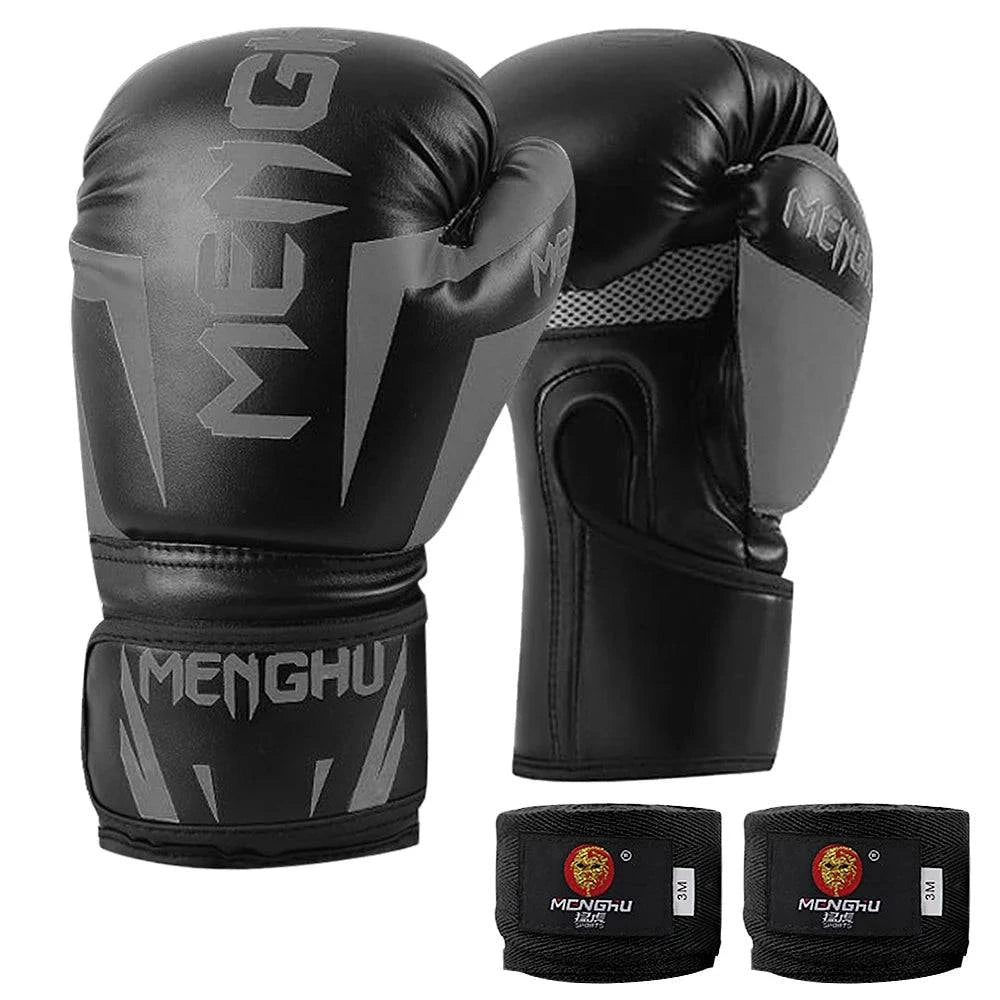 1 Pair Boxing Gloves with Wrist Support Straps Muay Thai MMA Punching Training Bag Gloves Handwraps Kick Boxing Sports Mittens-WAYBIKER