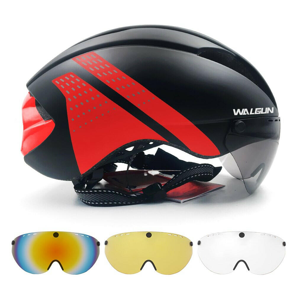 WALGUN Aero Cycling Helmet Road Bike Helmet Adults Lens Goggles Visor Time Trial TT Triathlon Bicycle Helmet M L for Men Women-WAYBIKER