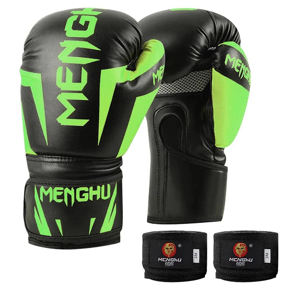 1 Pair Boxing Gloves with Wrist Support Straps Muay Thai MMA Punching Training Bag Gloves Handwraps Kick Boxing Sports Mittens-WAYBIKER