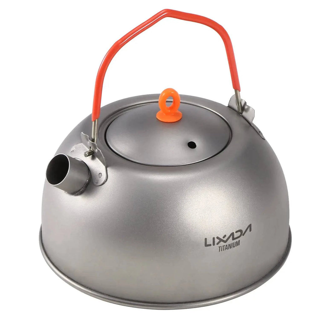Lixada Titanium 600ml Kettle Bowls Pan Pot Spatula Barbecue Grill Skewers Set Outdoor Camping Picnic Tableware Cookware Set-WAYBIKER