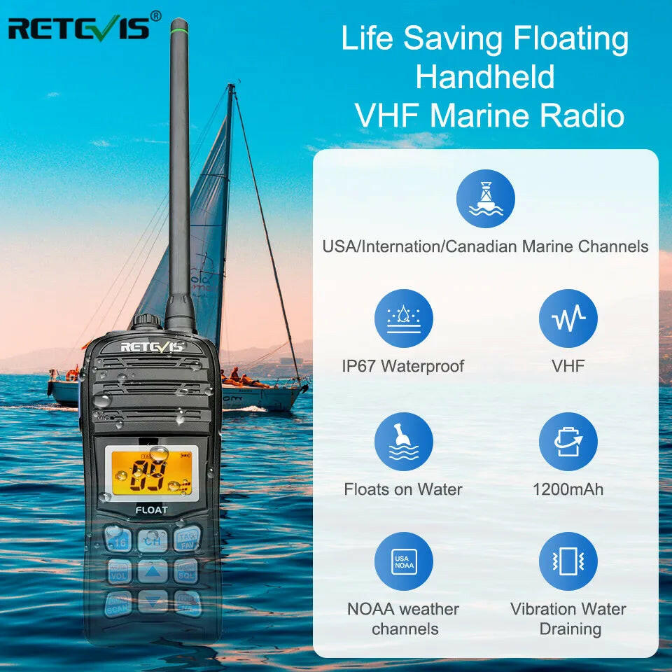 RETEVIS VHF Marine Radio RT55 Professional Float Walkie Talkie Waterproof  Two-way Radio NOAA Weather Alert 5W Marine VHF Radio-WAYBIKER