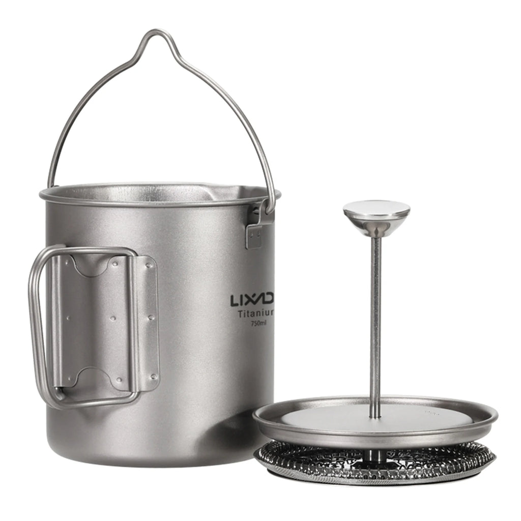 Lixada 750ml Titanium Coffee Cup Mug French Press Pot Coffee Maker Outdoor Camping Cooking Pot With Folding Titanium Spoon 2022-WAYBIKER