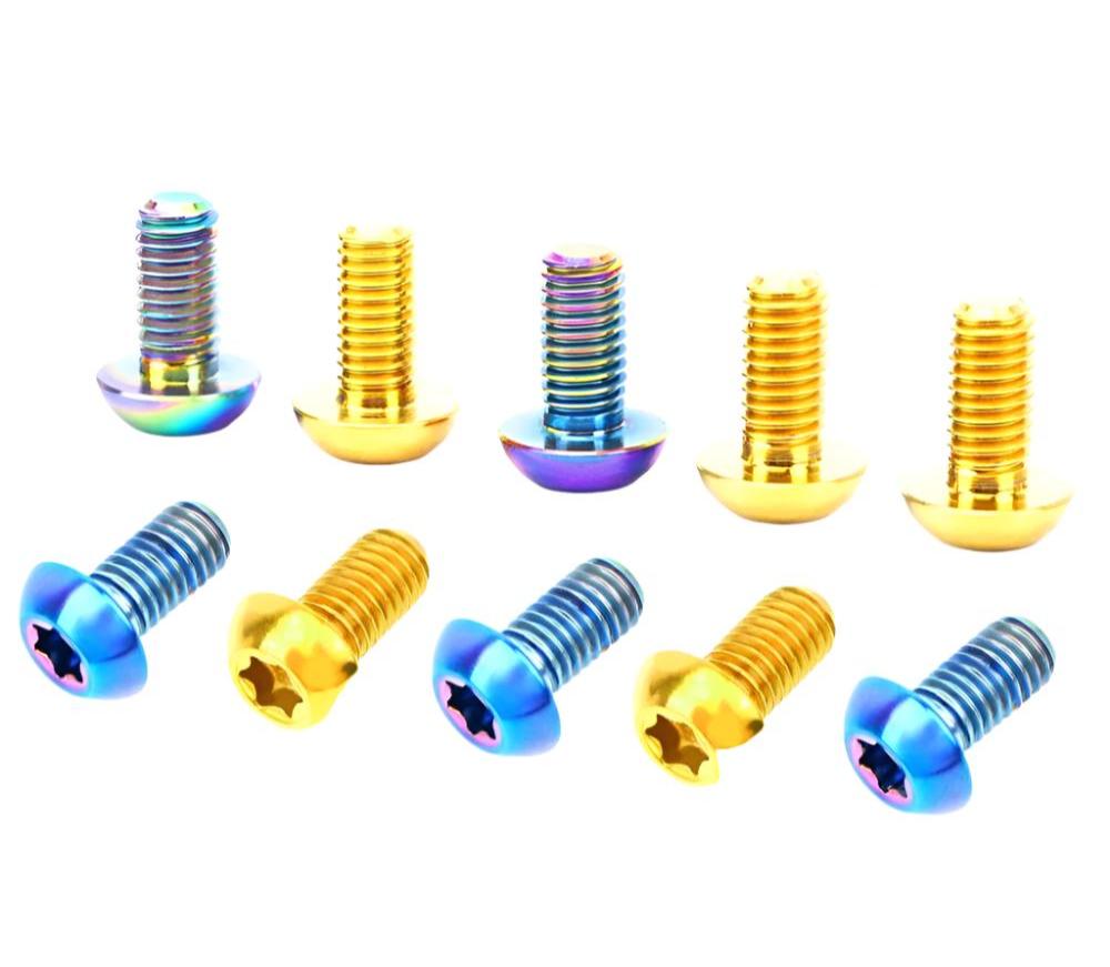 RISK 12pcs/box Mountain Road Bike Bicycle TC4 Titanium M5X10mm Disc Brake Rotor Fixing Bolts Screws T25 Torx Round Head