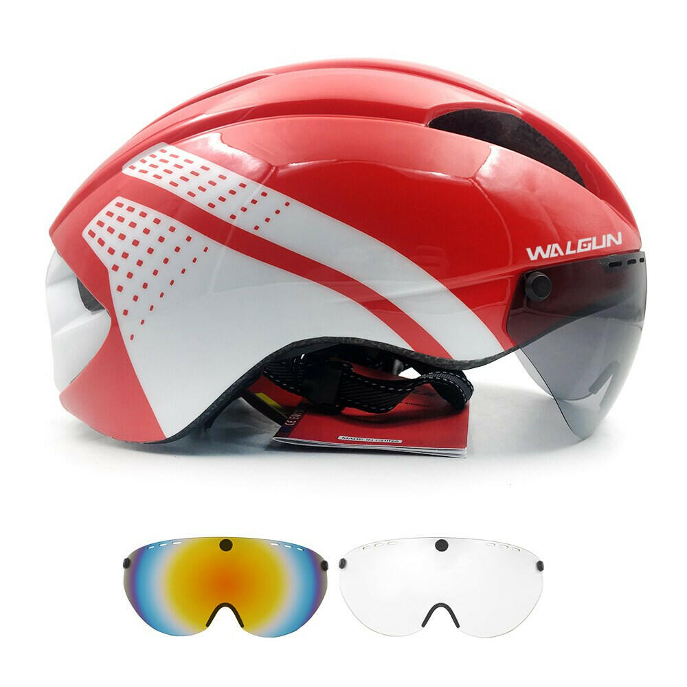 WALGUN Aero Cycling Helmet Road Bike Helmet Adults Lens Goggles Visor Time Trial TT Triathlon Bicycle Helmet M L for Men Women-WAYBIKER