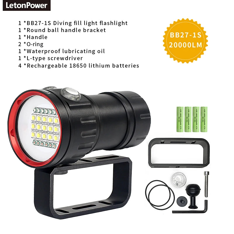 NEW LED Diving Light Highlight Torch  20000Lumens Tactical Diving Flashlight Underwater 100M Waterproof  Video  Camera Light-WAYBIKER