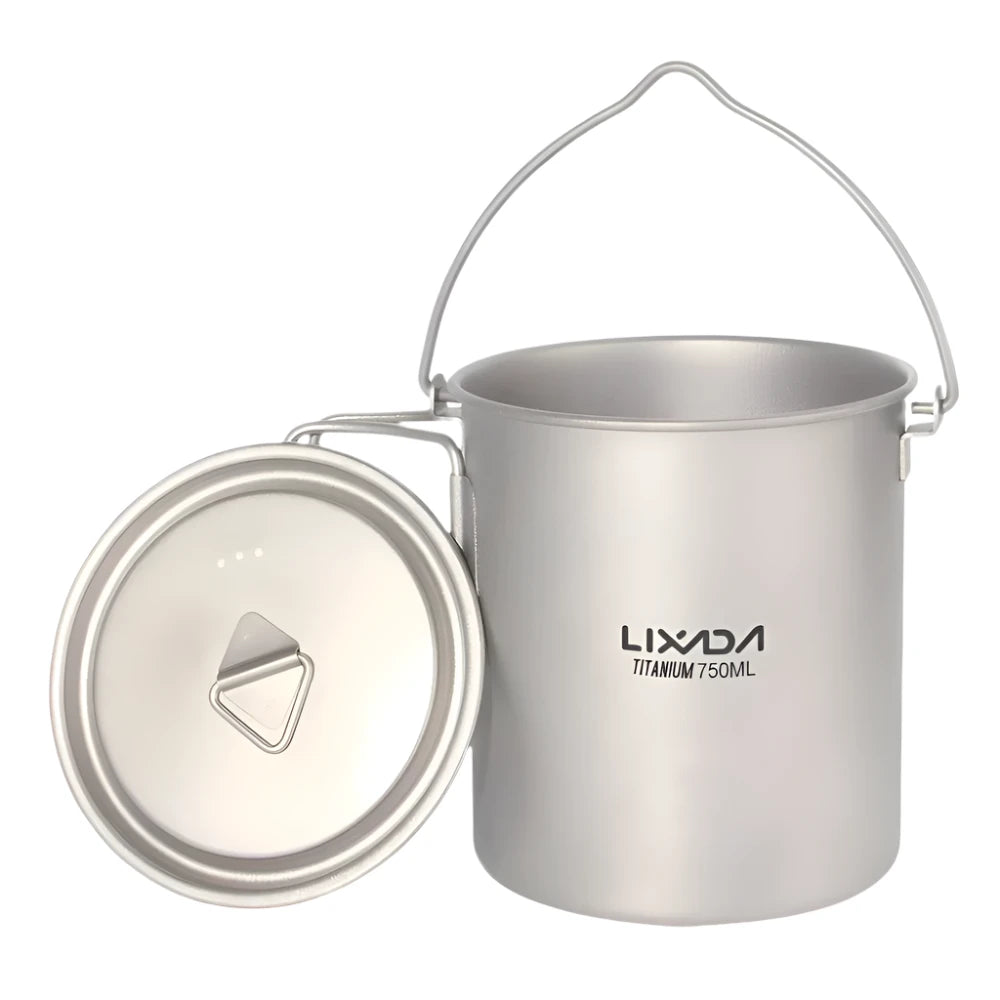 750ml/900ml/1100ml Ultralight Titanium Pot Water Mug Cup With Lid And Foldable Handle Perfect For Outdoor Camping Cooking Picnic-WAYBIKER