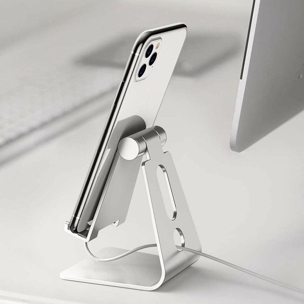 Adjustable Cell Phone Stand Foldable Desktop Phone Holder Aluminum Ally 270°Rotatable Cradle Portable Dock Compatible with Smartphones Tablets for Desk Bedside (Small Size)-WAYBIKER