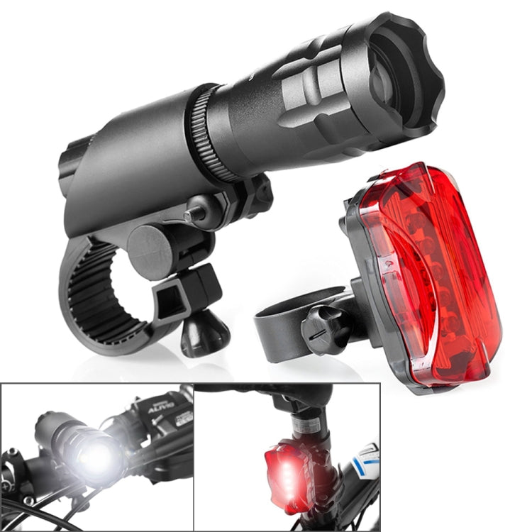 5W Mountain Bike Headlight Zoom Glare Waterproof Flashlight Set Car Headlight + Taillight Set One