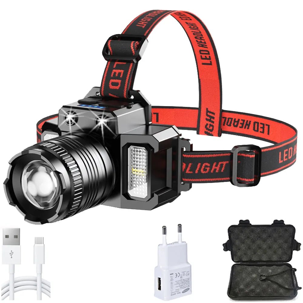 T51 Induction Camera LED Headlamp Multimode Highlight  Flashlight Waterproof Car Charger Headlight Torch Light-WAYBIKER