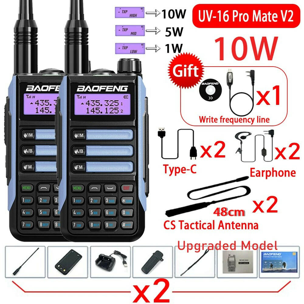 2Pack Baofeng UV16 Pro V2 Walkie Talkie 10W VHF UHF Dual Band Two Way CB Ham Radio UV-16 Portable Radio Transceiver UV5R UV10R-WAYBIKER