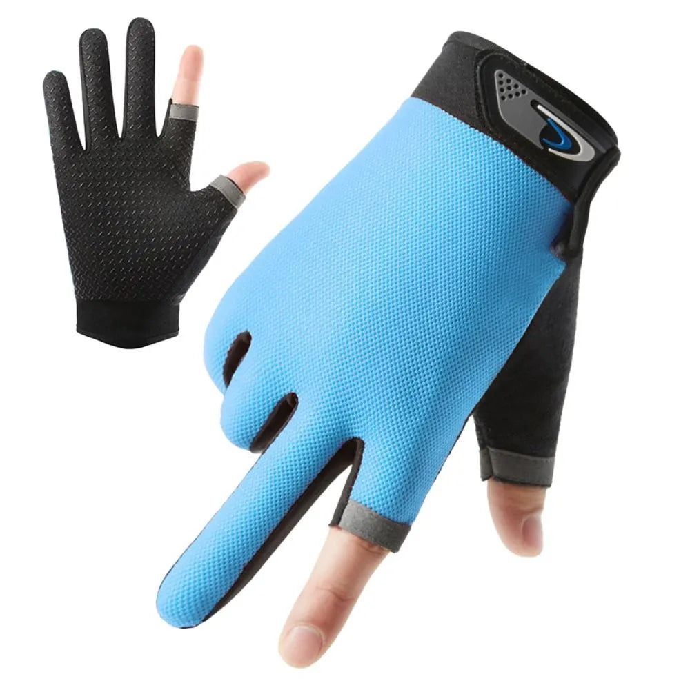 1Pair Men Fishing Gloves Women Two Finger Cut Male Touchscreen Angling Anti-Slip Sun-Proof Breathable Cycling Fitness Gloves-WAYBIKER