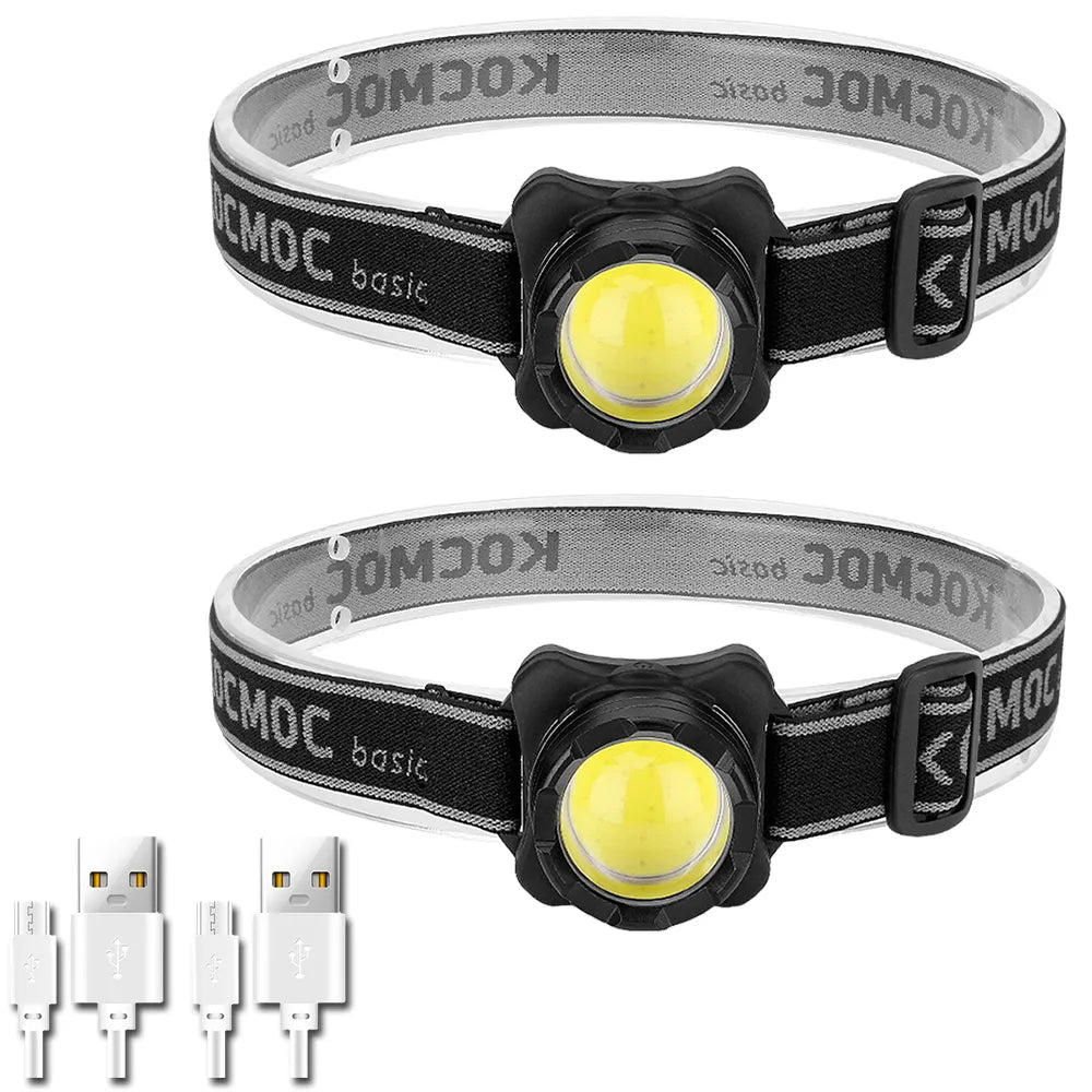 COB LED Headlamp USB Rechargeable Headlight Waterproof Head Lamp White Red Lighting with Built-in Battery-WAYBIKER