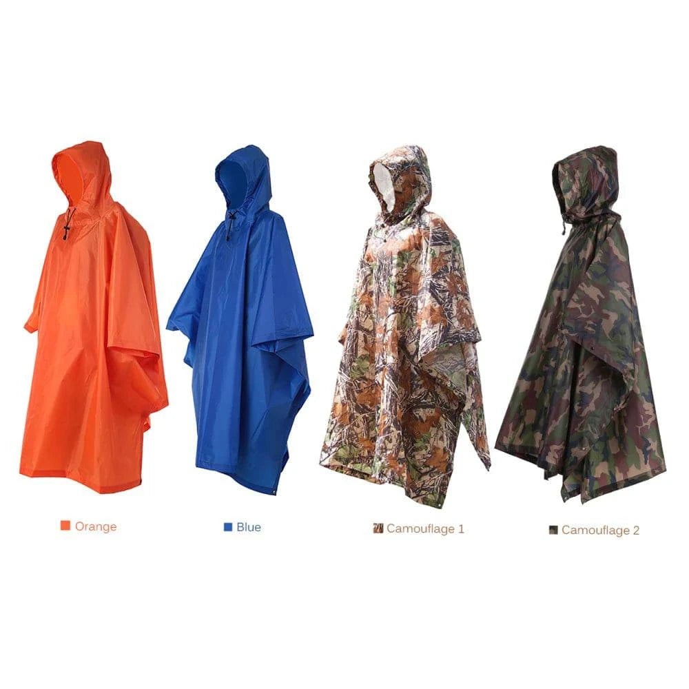 TOMSHOO 3 in 1 Rain Cover Poncho with Hood Hiking Cycling Rain Cover Poncho Coat Outdoor Camping Tent Awning Mat Camouflage-WAYBIKER