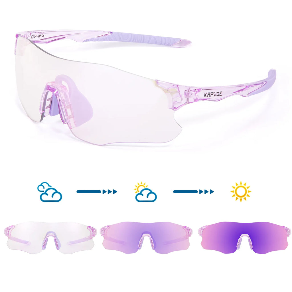 Kapvoe Purple Photochromic Running Sunglasses Outdoor Sports Bike Marathon Cycling Glasses Mountain Bicycle Goggles Eyewear-WAYBIKER