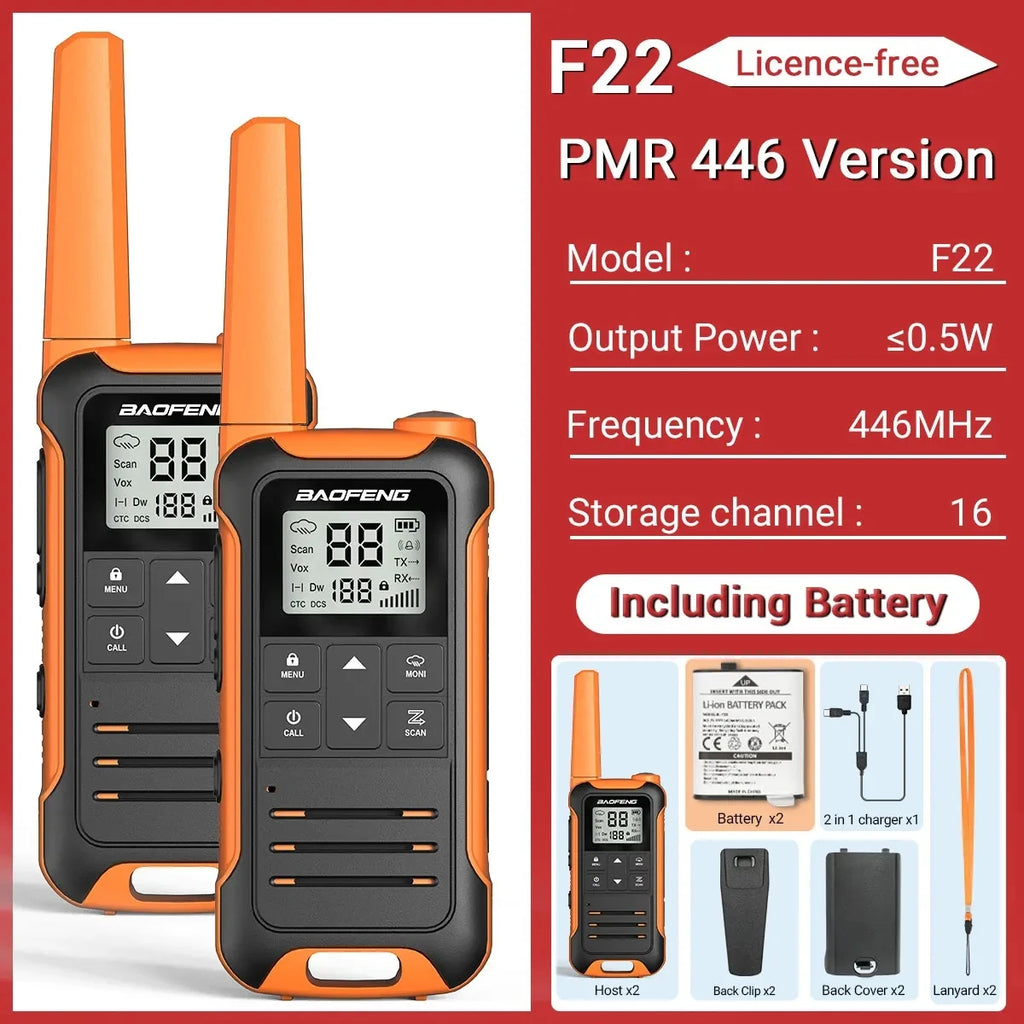 2PCS Baofeng F22 PMR FRS Mini Walkie Talkie Waterproof Type-C Licence-free NOAA Portable Two Way Ham Radio for Hunting