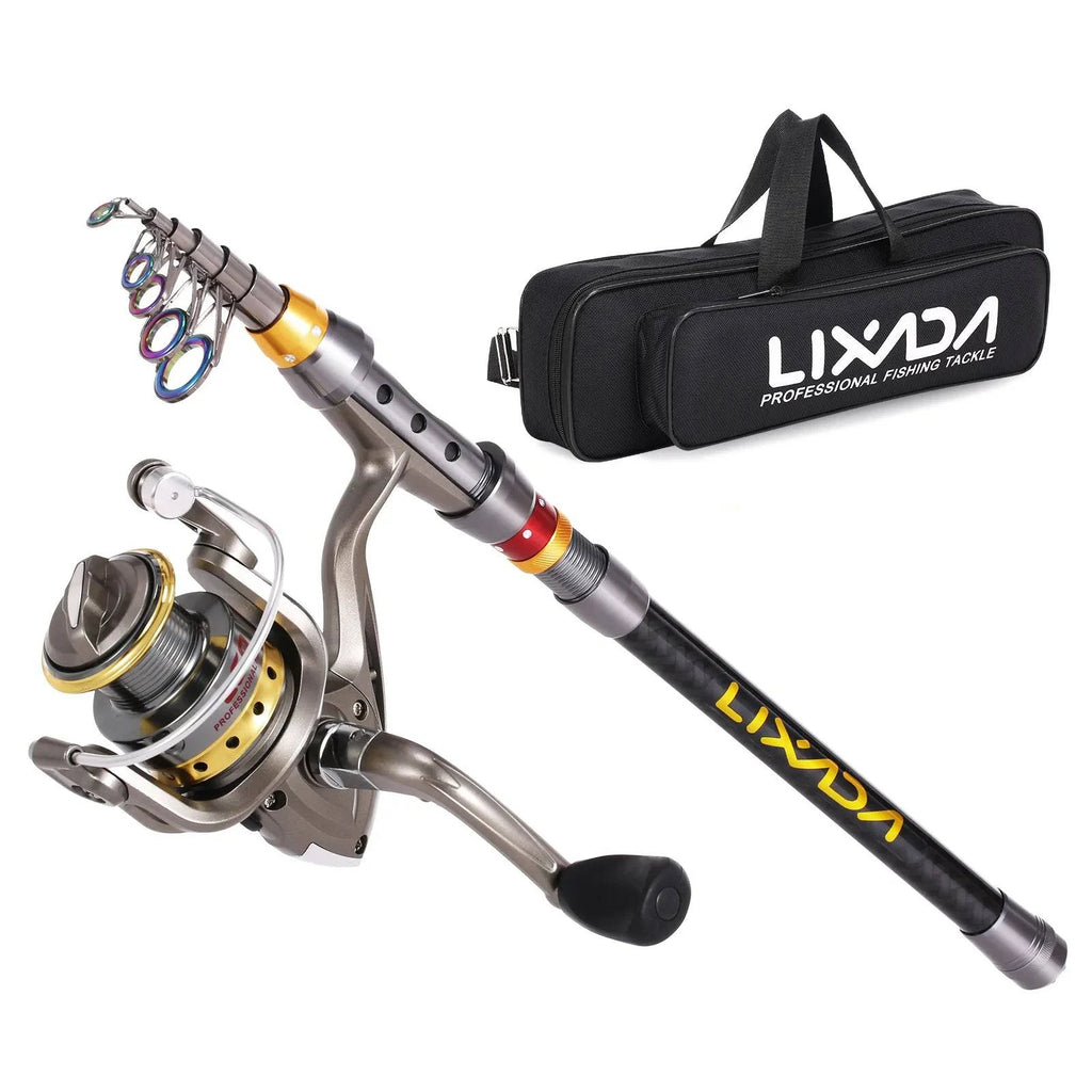 Lixada Carbon Fiber Telescopic Fishing Rod and Spinning Fishing Reel Combo Full Kit Fishing Tackle Carrier Bag Fishing Gear Set-WAYBIKER