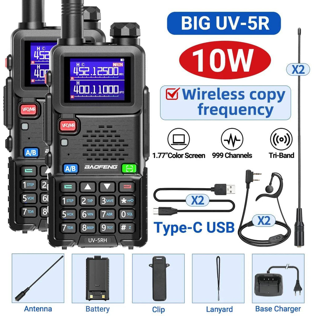 2PCS Baofeng UV-5RH Pro Max 15W Air Band Walkie Talkie Wirless Copy Frequency 999CH Type-C NOAA Long Range UV-5R K5 Ham Radio