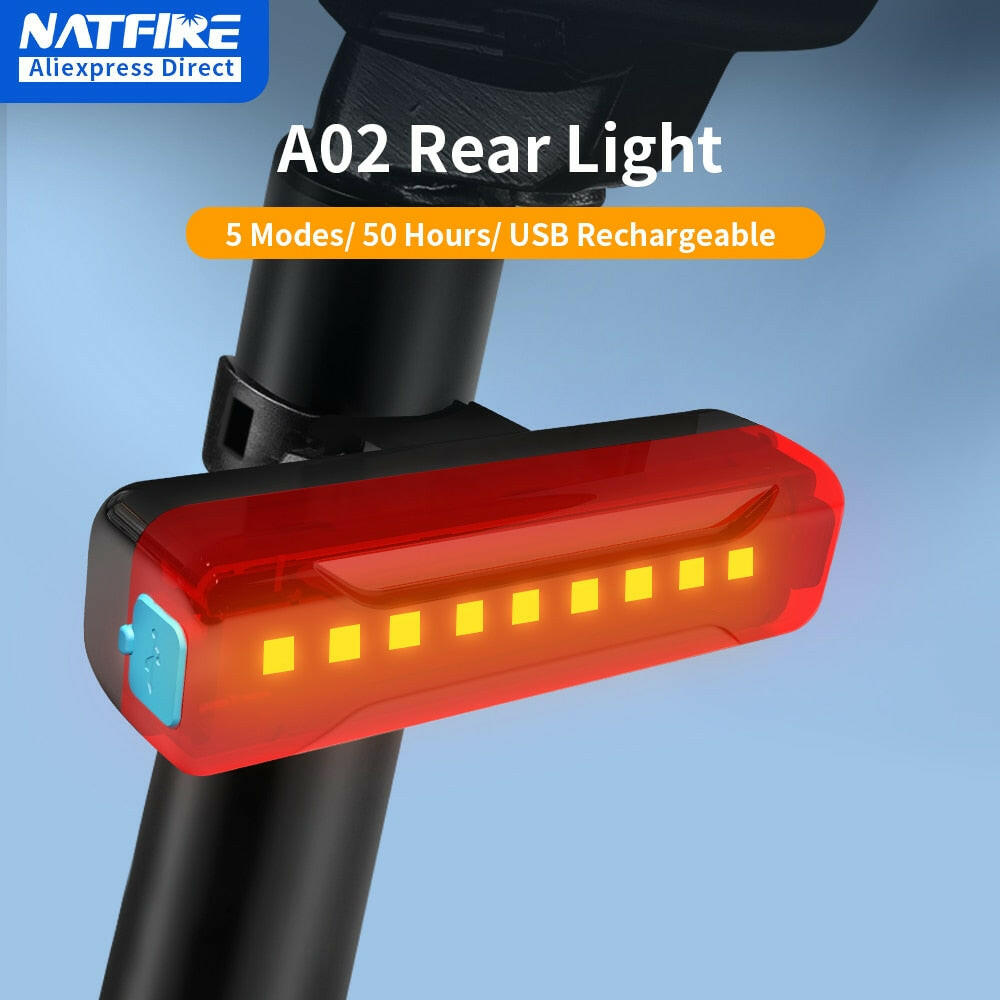 NATFIRE Bicycle Rear Light 5 Light Modes USB Rechargeable LED Taillight for Cycling Helmet Safety Warning LED Mountain Tail Lamp