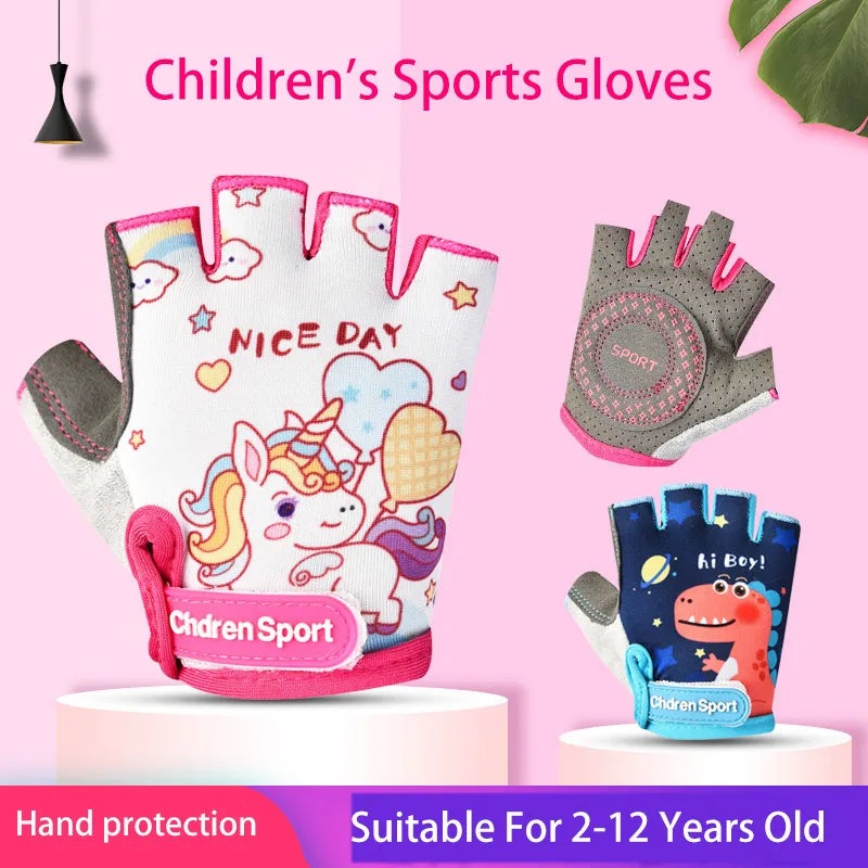 Children's Fingerless Gloves Sports Bicycle Boy Girl Cycling Anti-Wear Kids Roller Skating Training Exercise Protection Gloves-WAYBIKER