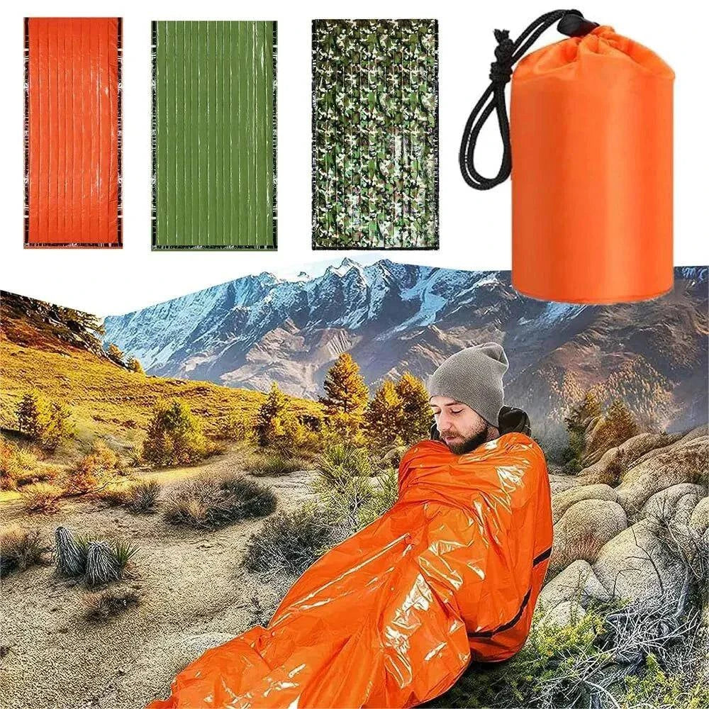 Emergency Sleeping Bag Ultra Waterproof Mylar Thermal Blankets Lightweight Survival Sleeping Bag Keep Warm for Camping Hiking-WAYBIKER