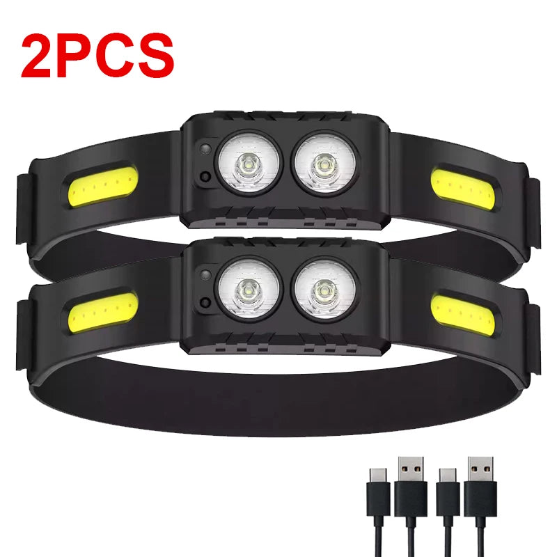 USB Rechargeable LED Sensor Headlamp XPE+COB Headlight Led Head Torch Camping Search Light Head Flashlight for Fishing Lantern-WAYBIKER