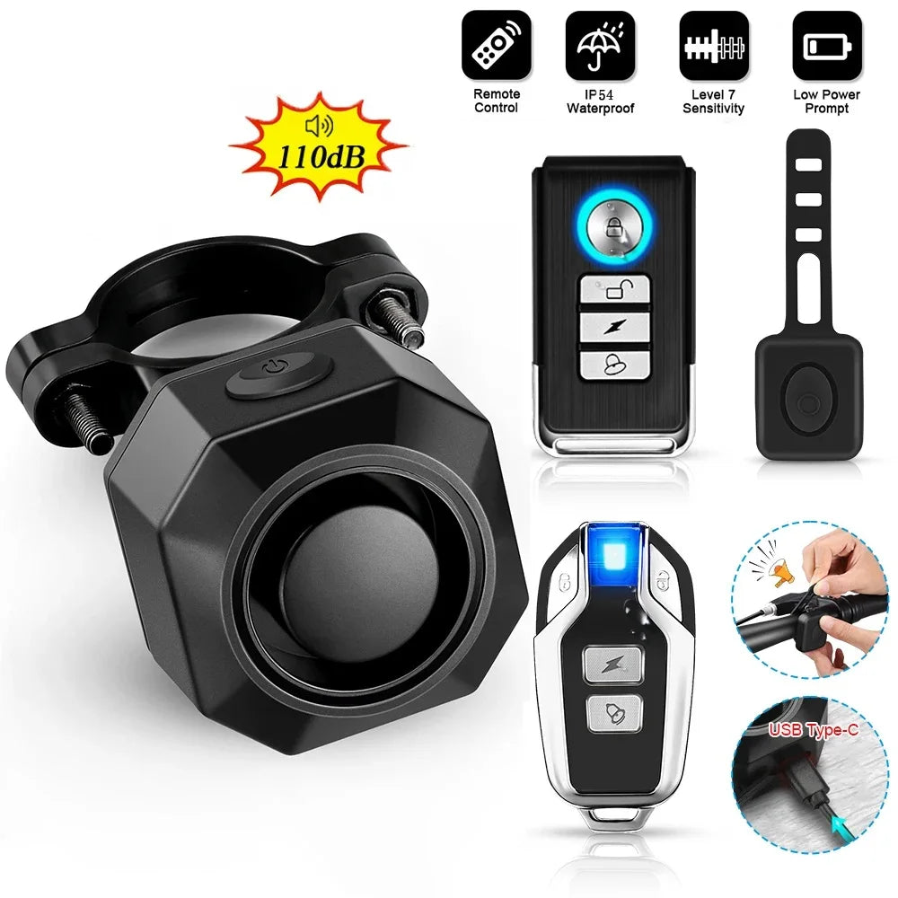 wireless vibration alarm with remote control Wsdcam IP55 Waterproof Wireless Remote Control Vibration Type Anti-Theft Alarm For Electric Bicycle Motorcycle 110db Loud Door and Window Alarm Securi main image 1