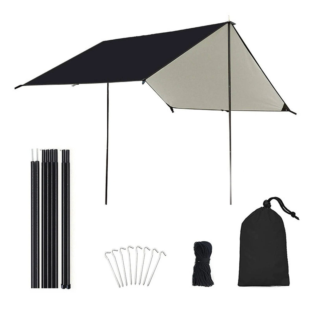 Camping Awning with Poles Waterproof UPF50+ UV Protection Sunshade Outdoor Camping Hiking Backpacking Tarp Rain Fly-WAYBIKER